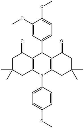 9-(3,4-dimethoxyphenyl)-10-(4-methoxyphenyl)-3,3,6,6-tetramethyl-3,4,6,7,9,10-hexahydro-1,8(2H,5H)-acridinedione,381714-35-8,结构式