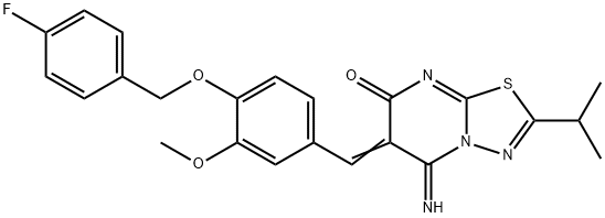 6-{4-[(4-fluorobenzyl)oxy]-3-methoxybenzylidene}-5-imino-2-isopropyl-5,6-dihydro-7H-[1,3,4]thiadiazolo[3,2-a]pyrimidin-7-one,381716-18-3,结构式