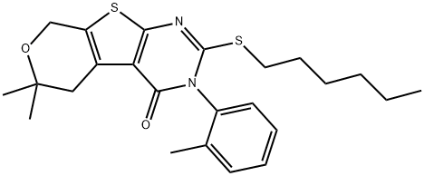 2-(hexylsulfanyl)-6,6-dimethyl-3-(2-methylphenyl)-3,5,6,8-tetrahydro-4H-pyrano[4',3':4,5]thieno[2,3-d]pyrimidin-4-one|