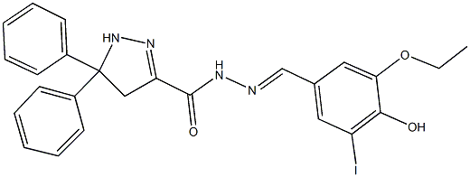 N'-(3-ethoxy-4-hydroxy-5-iodobenzylidene)-5,5-diphenyl-4,5-dihydro-1H-pyrazole-3-carbohydrazide 结构式