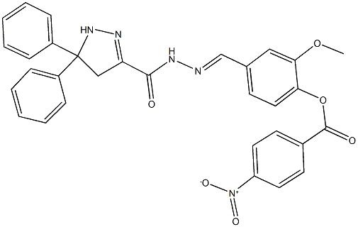 4-{2-[(5,5-diphenyl-4,5-dihydro-1H-pyrazol-3-yl)carbonyl]carbohydrazonoyl}-2-methoxyphenyl 4-nitrobenzoate Structure
