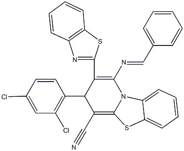 2-(1,3-benzothiazol-2-yl)-1-(benzylideneamino)-3-(2,4-dichlorophenyl)-3H-pyrido[2,1-b][1,3]benzothiazole-4-carbonitrile Struktur