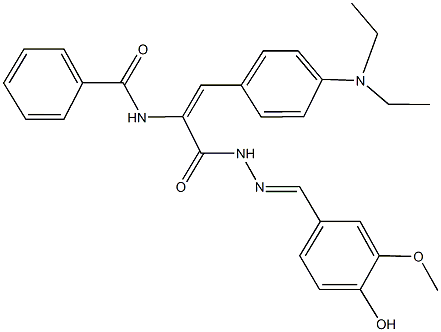 N-(2-[4-(diethylamino)phenyl]-1-{[2-(4-hydroxy-3-methoxybenzylidene)hydrazino]carbonyl}vinyl)benzamide 化学構造式
