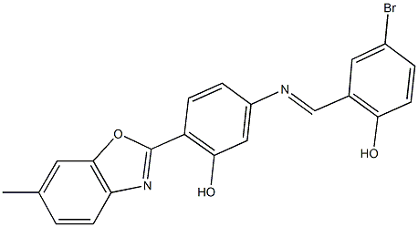 4-bromo-2-({[3-hydroxy-4-(6-methyl-1,3-benzoxazol-2-yl)phenyl]imino}methyl)phenol 结构式