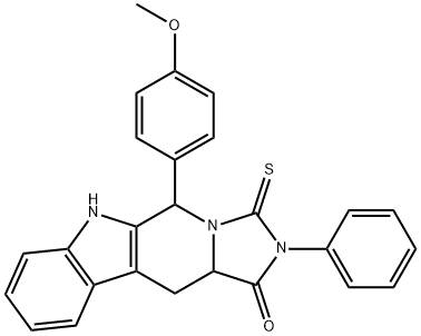 5-(4-methoxyphenyl)-2-phenyl-3-thioxo-2,3,5,6,11,11a-hexahydro-1H-imidazo[5',1':6,1]pyrido[3,4-b]indol-1-one Struktur