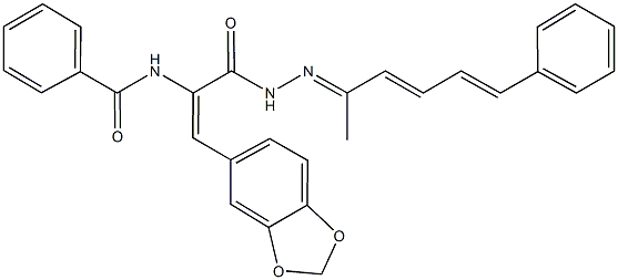 N-(2-(1,3-benzodioxol-5-yl)-1-{[2-(1-methyl-5-phenyl-2,4-pentadienylidene)hydrazino]carbonyl}vinyl)benzamide Structure