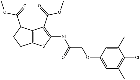 dimethyl 2-{[(4-chloro-3,5-dimethylphenoxy)acetyl]amino}-5,6-dihydro-4H-cyclopenta[b]thiophene-3,4-dicarboxylate,383892-01-1,结构式