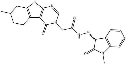 N'-(1-methyl-2-oxo-1,2-dihydro-3H-indol-3-ylidene)-2-(7-methyl-4-oxo-5,6,7,8-tetrahydro[1]benzothieno[2,3-d]pyrimidin-3(4H)-yl)acetohydrazide,383894-19-7,结构式