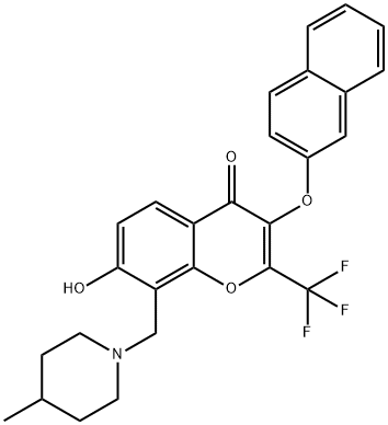 7-hydroxy-8-[(4-methyl-1-piperidinyl)methyl]-3-(2-naphthyloxy)-2-(trifluoromethyl)-4H-chromen-4-one 结构式