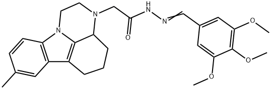 2-(8-methyl-1,2,3a,4,5,6-hexahydro-3H-pyrazino[3,2,1-jk]carbazol-3-yl)-N'-(3,4,5-trimethoxybenzylidene)acetohydrazide Struktur