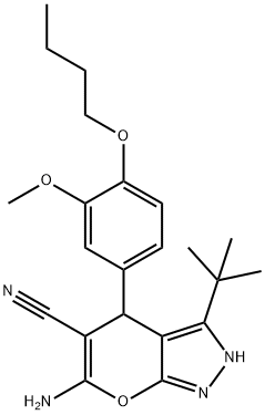 6-amino-4-(4-butoxy-3-methoxyphenyl)-3-tert-butyl-2,4-dihydropyrano[2,3-c]pyrazole-5-carbonitrile 结构式