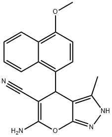 6-amino-4-(4-methoxy-1-naphthyl)-3-methyl-2,4-dihydropyrano[2,3-c]pyrazole-5-carbonitrile 结构式
