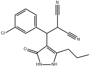 2-[(3-chlorophenyl)(3-hydroxy-5-propyl-1H-pyrazol-4-yl)methyl]malononitrile 化学構造式