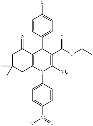 ethyl 2-amino-4-(4-chlorophenyl)-1-{4-nitrophenyl}-7,7-dimethyl-5-oxo-1,4,5,6,7,8-hexahydro-3-quinolinecarboxylate,384806-97-7,结构式