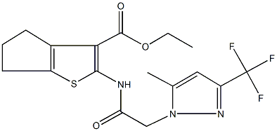 ethyl 2-({[5-methyl-3-(trifluoromethyl)-1H-pyrazol-1-yl]acetyl}amino)-5,6-dihydro-4H-cyclopenta[b]thiophene-3-carboxylate Struktur