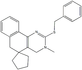 2-(benzylsulfanyl)-3-methyl-3,4,5,6-tetrahydrospiro(benzo[h]quinazoline-5,1'-cyclopentane) 结构式