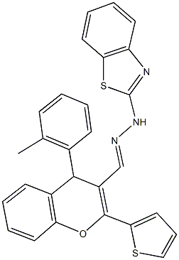 4-(2-methylphenyl)-2-(2-thienyl)-4H-chromene-3-carbaldehyde 1,3-benzothiazol-2-ylhydrazone 化学構造式