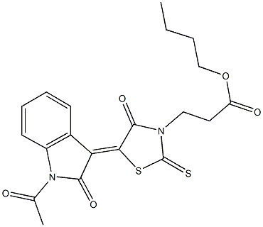 butyl 3-[5-(1-acetyl-2-oxo-1,2-dihydro-3H-indol-3-ylidene)-4-oxo-2-thioxo-1,3-thiazolidin-3-yl]propanoate Struktur