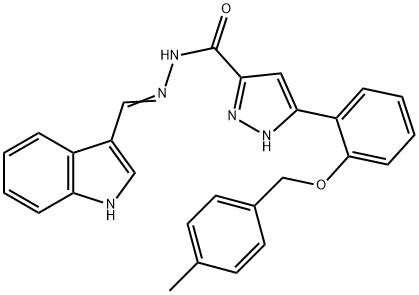 N'-(1H-indol-3-ylmethylene)-3-{2-[(4-methylbenzyl)oxy]phenyl}-1H-pyrazole-5-carbohydrazide 结构式