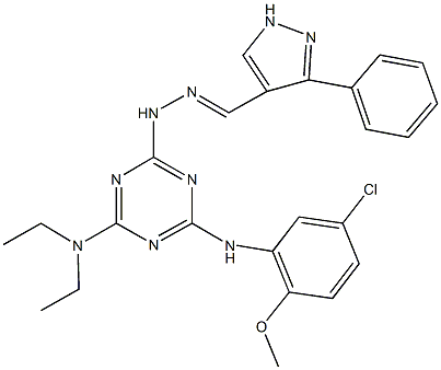 3-phenyl-1H-pyrazole-4-carbaldehyde [4-(5-chloro-2-methoxyanilino)-6-(diethylamino)-1,3,5-triazin-2-yl]hydrazone 结构式