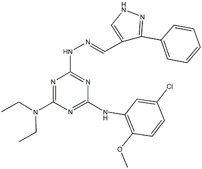 3-phenyl-1H-pyrazole-4-carbaldehyde [4-(5-chloro-2-methoxyanilino)-6-(diethylamino)-1,3,5-triazin-2-yl]hydrazone Structure