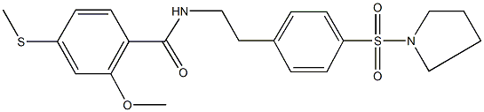 2-methoxy-4-(methylsulfanyl)-N-{2-[4-(1-pyrrolidinylsulfonyl)phenyl]ethyl}benzamide Struktur