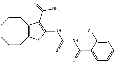 2-({[(2-chlorobenzoyl)amino]carbothioyl}amino)-4,5,6,7,8,9-hexahydrocycloocta[b]thiophene-3-carboxamide,385379-39-5,结构式