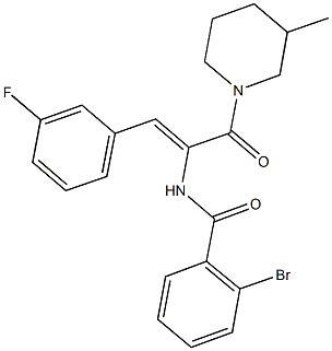 2-bromo-N-{2-(3-fluorophenyl)-1-[(3-methyl-1-piperidinyl)carbonyl]vinyl}benzamide Struktur