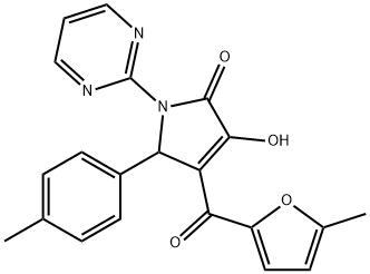 3-hydroxy-4-(5-methyl-2-furoyl)-5-(4-methylphenyl)-1-(2-pyrimidinyl)-1,5-dihydro-2H-pyrrol-2-one 化学構造式