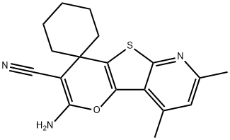 2-amino-3-cyano-7,9-dimethyl-4H-pyrano[2',3':4,5]thieno[2,3-b]pyridine-4-spiro-4'-cyclohexane Struktur