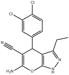 6-amino-4-(3,4-dichlorophenyl)-3-ethyl-1,4-dihydropyrano[2,3-c]pyrazole-5-carbonitrile 结构式