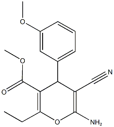 methyl 6-amino-5-cyano-2-ethyl-4-(3-methoxyphenyl)-4H-pyran-3-carboxylate 化学構造式