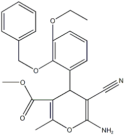 methyl 6-amino-4-[2-(benzyloxy)-3-ethoxyphenyl]-5-cyano-2-methyl-4H-pyran-3-carboxylate Struktur