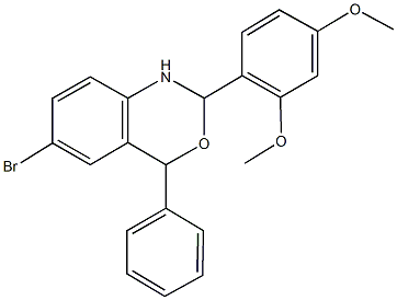 6-bromo-2-(2,4-dimethoxyphenyl)-4-phenyl-1,4-dihydro-2H-3,1-benzoxazine,385405-38-9,结构式