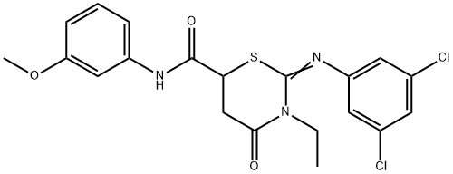 2-[(3,5-dichlorophenyl)imino]-3-ethyl-N-(3-methoxyphenyl)-4-oxo-1,3-thiazinane-6-carboxamide Struktur