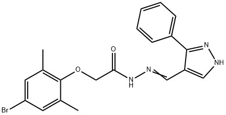 2-(4-bromo-2,6-dimethylphenoxy)-N'-[(3-phenyl-1H-pyrazol-4-yl)methylene]acetohydrazide,385767-74-8,结构式