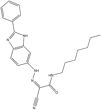 2-cyano-N-heptyl-2-[(2-phenyl-1H-benzimidazol-6-yl)hydrazono]acetamide Structure