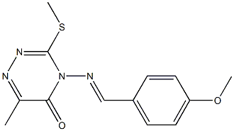 4-[(4-methoxybenzylidene)amino]-6-methyl-3-(methylsulfanyl)-1,2,4-triazin-5(4H)-one Structure