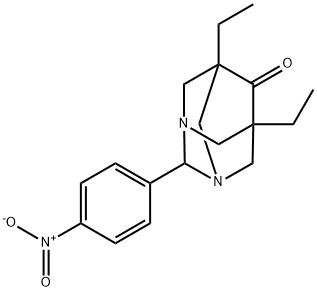 5,7-diethyl-2-{4-nitrophenyl}-1,3-diazatricyclo[3.3.1.1~3,7~]decan-6-one 化学構造式