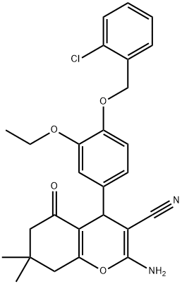 2-amino-4-{4-[(2-chlorobenzyl)oxy]-3-ethoxyphenyl}-7,7-dimethyl-5-oxo-5,6,7,8-tetrahydro-4H-chromene-3-carbonitrile 结构式