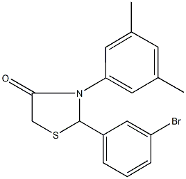 2-(3-bromophenyl)-3-(3,5-dimethylphenyl)-1,3-thiazolidin-4-one 化学構造式