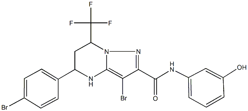 3-bromo-5-(4-bromophenyl)-N-(3-hydroxyphenyl)-7-(trifluoromethyl)-4,5,6,7-tetrahydropyrazolo[1,5-a]pyrimidine-2-carboxamide,389068-47-7,结构式