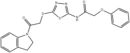 N-(5-{[2-(2,3-dihydro-1H-indol-1-yl)-2-oxoethyl]sulfanyl}-1,3,4-thiadiazol-2-yl)-2-phenoxyacetamide 化学構造式