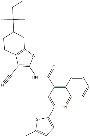 N-(3-cyano-6-tert-pentyl-4,5,6,7-tetrahydro-1-benzothien-2-yl)-2-(5-methyl-2-thienyl)-4-quinolinecarboxamide Structure