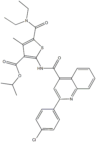 isopropyl 2-({[2-(4-chlorophenyl)-4-quinolinyl]carbonyl}amino)-5-[(diethylamino)carbonyl]-4-methyl-3-thiophenecarboxylate 结构式