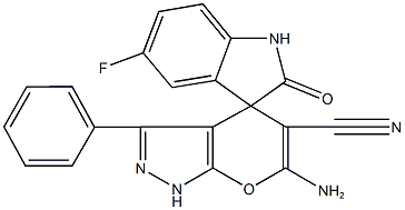 6-amino-5-cyano-5'-fluoro-2'-oxo-3-phenyl-1,1',3',4-tetrahydrospiro(pyrano[2,3-c]pyrazole-4,3'-[2'H]-indole),389083-16-3,结构式