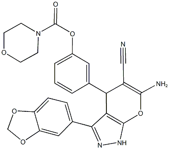 3-[6-amino-3-(1,3-benzodioxol-5-yl)-5-cyano-1,4-dihydropyrano[2,3-c]pyrazol-4-yl]phenyl 4-morpholinecarboxylate Structure