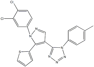 5-[1-(3,4-dichlorophenyl)-5-(2-thienyl)-1H-pyrazol-4-yl]-1-(4-methylphenyl)-1H-tetraazole 化学構造式