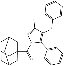 1-(1-adamantylcarbonyl)-3-methyl-5-phenyl-4-(phenylsulfanyl)-1H-pyrazole Struktur
