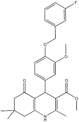 methyl 4-{4-[(3-fluorobenzyl)oxy]-3-methoxyphenyl}-2,7,7-trimethyl-5-oxo-1,4,5,6,7,8-hexahydro-3-quinolinecarboxylate Struktur